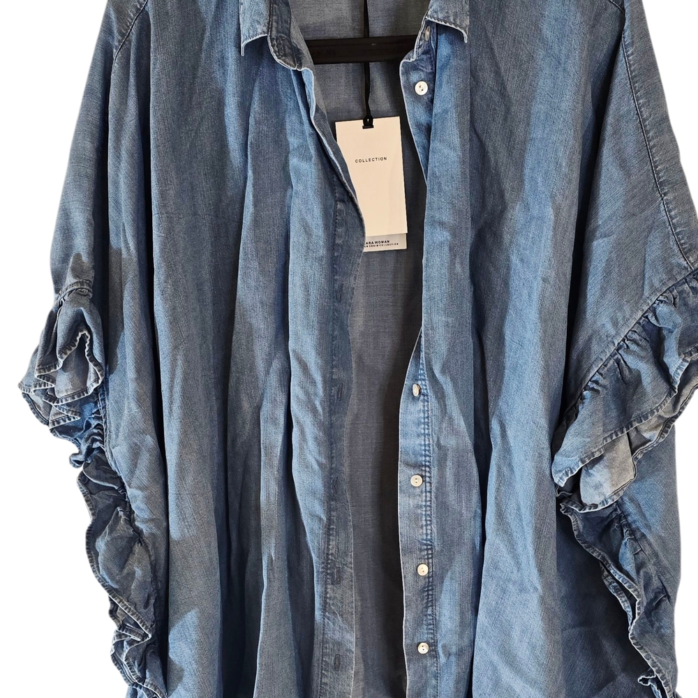 Zara Women's Collection: Blue Denim Ruffle Sleeve Shirt